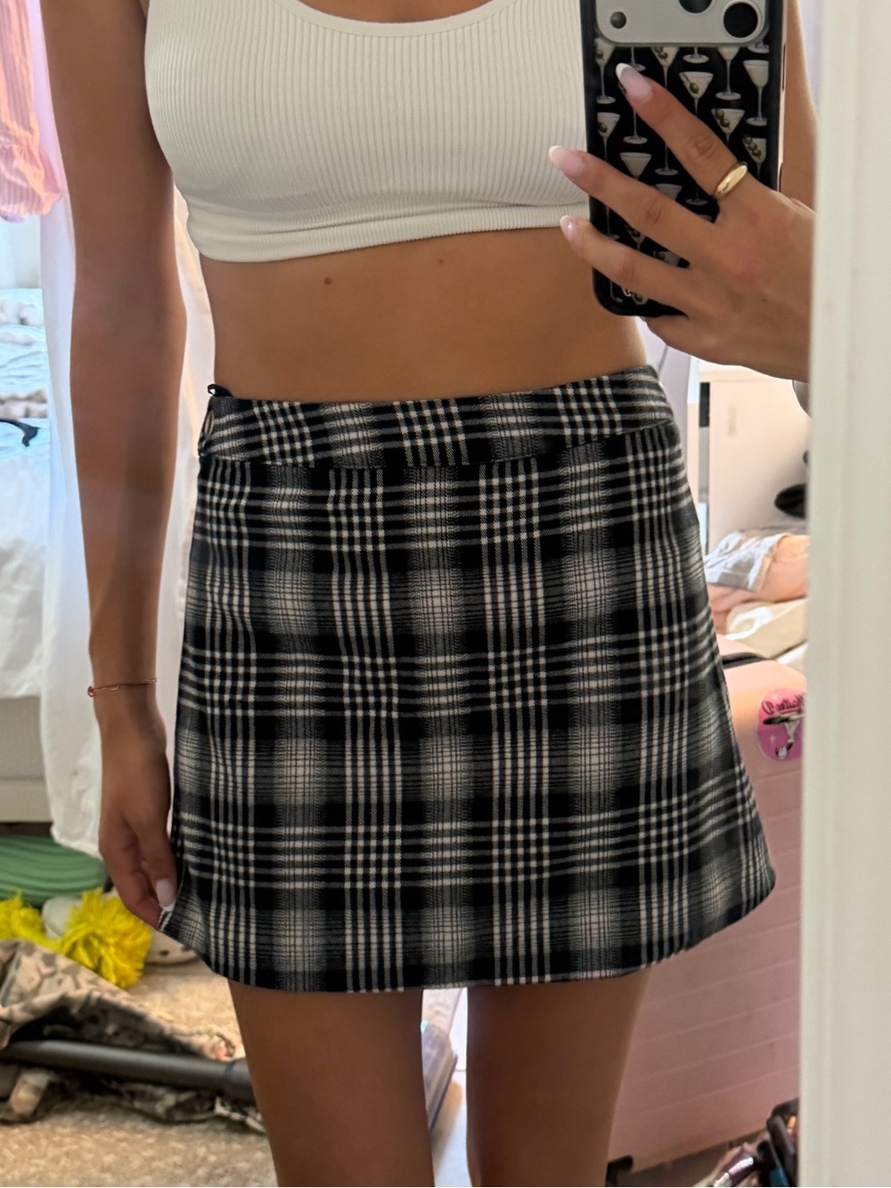 LF Black & White Plaid Mini Skirt